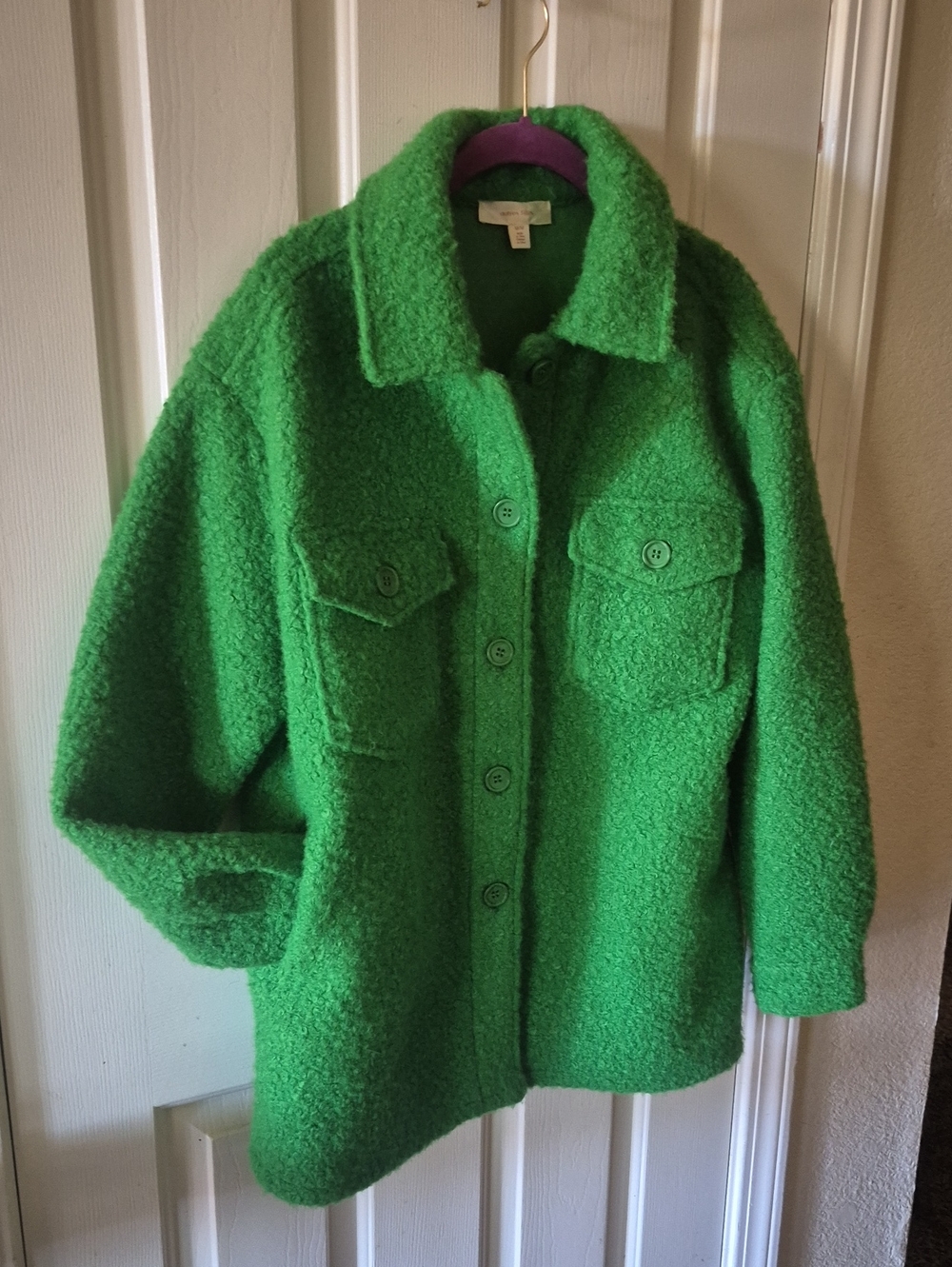 Women's Green Teddy Button-Up Jacket